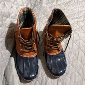 Brown and Blue Duck Boots